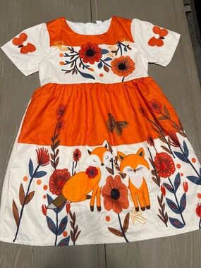Mini Taylor Orange and White Fox Floral Casual Lined Dress for Kids